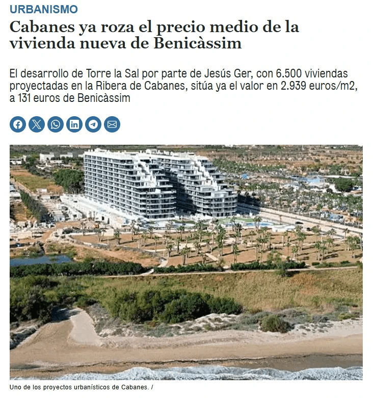 Urbanismo Cabanes ya roza el precio medio de la vivienda nueva de Benicàssim