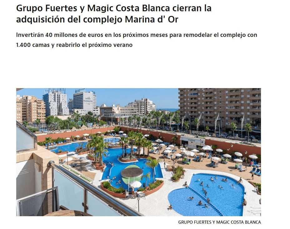 Grupo Fuertes y Magic Costa Blanca cierran la adquisición del complejo Marina d' Or
