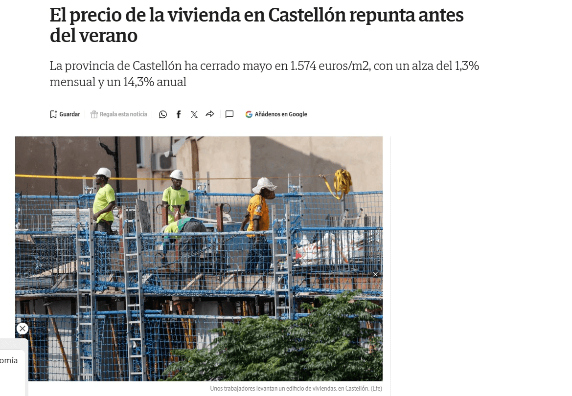 El precio de la vivienda en Castellón repunta antes del verano