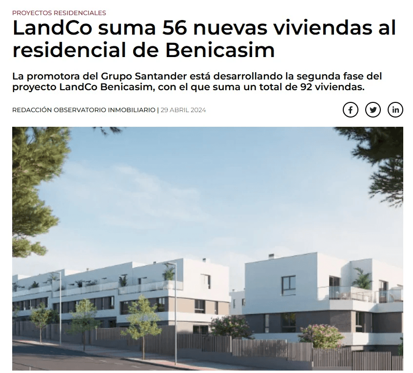 LandCo suma 56 nuevas viviendas al residencial de Benicasim
